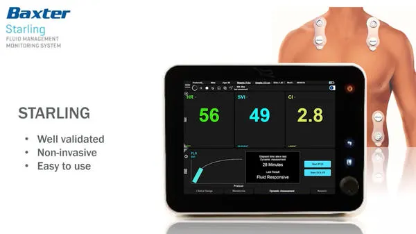 Video thumbnail of a slide with a thorax, the Starling system and the words "Starling, well validated, non-invasive, easy to use"